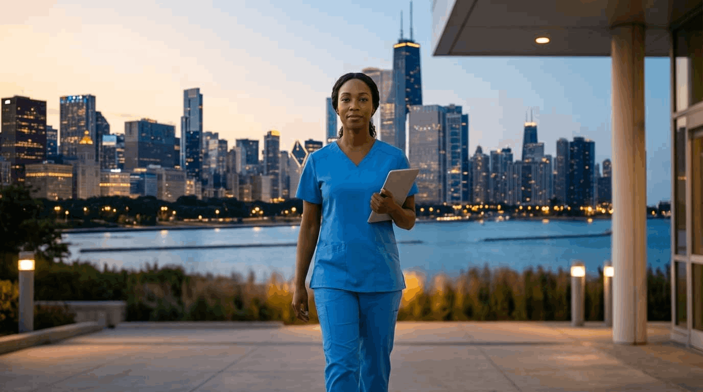 Chicago RN salary 2026 showing average pay at major hospitals including Northwestern and Rush