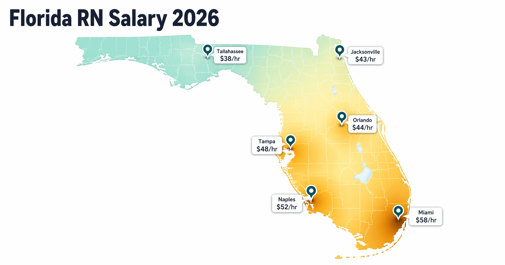 Florida RN salary heatmap by metro area, 2026 estimates